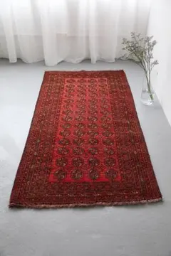 ヴィンテージラグ　トライバルラグ　トルクメン族（183×94cm）赤　黒　茶