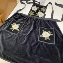 Hotmanホットマン（アルパロ）エプロン花柄【シェニール織り】ブラック