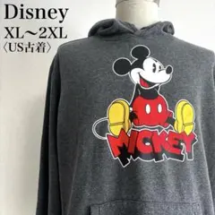 ディズニー　ミッキーマウス 大判プリント パーカー　裏起毛　アメカジ　ストリート