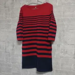 美品　ユニクロ　ボーダー　チュニック　ワンピース　七分袖　Lサイズ