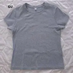GU ジーユー リブT リブクルーネックT 半袖 グレー M シンプル