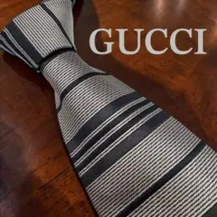 GUCCI グッチ ネクタイ ストライプ ボーダー シルバー ブラック