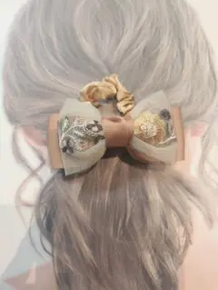 インド刺繍リボン　シュシュ　茶系