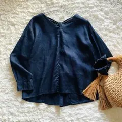【さくら様】美品✨アーバンリサーチドアーズリネン ブラウスシャツバックリボン紺