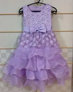 〈美品〉　ピアノ　発表会　ドレス　ラベンダー フリルドレス ビーズ装飾　130