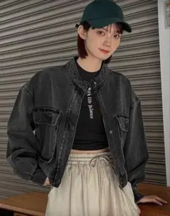 SHEIN デニムジャケット ショート丈 ファスナー