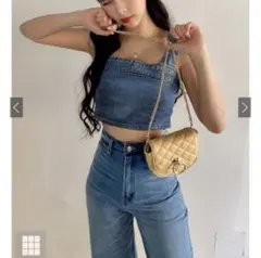 grl ビスチェXワイドパンツデニムセットアップ　XS