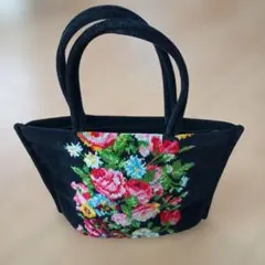 【値下】FEILER 花柄刺繍 トートバッグ 中型 ブラック