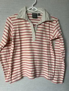 AIGLE アイボリー/ストライプ 長袖ポロシャツ