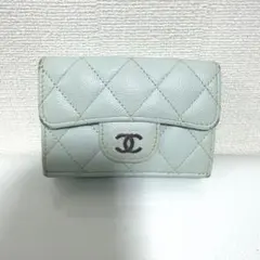 CHANEL 三つ折り財布 ブルー キルティング - メルカリ