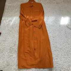 ZARA オレンジ シャツワンピース 長袖