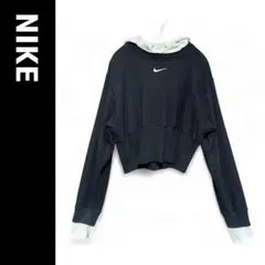 ☆NIKE☆ ナイキ クロップドフーディー ショート丈 黒 レイヤード 切り替え