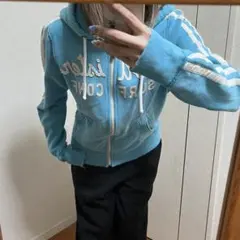 Hollister 水色 フードパーカー y2k 平成 グランジ