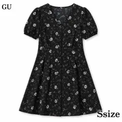 美品　GU 花柄ワンピース S ブラック 美シルエットのサムネイル