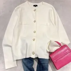 PLST プラステ レーヨンブレンドパールボタンカーディガン◇ホワイト S