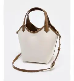 2025年　ZARA ベージュ キャンバス ミニバッグ(ショルダー付き)