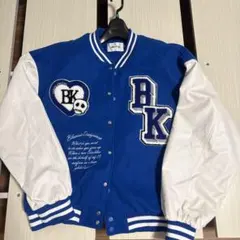 スタジャン 青 白 スケルトン刺繍