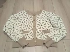 【美品】お花ジャガードカーディガン natural couture フリーサイズ