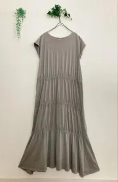 ￼サマンサモスモスブルー グレー ティアード 半袖 ロングワンピース
