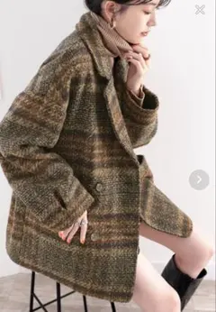 classicalelf ブークレー起毛チェック柄ダブルジャケットコート