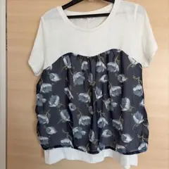 花柄切り替え 半袖Tシャツのサムネイル