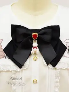 Amavel Fluffy Jewels Bunnyリボンブローチ ブラックのサムネイル