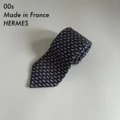 00s フランス製　HERMES エルメス ネクタイ ニワトリ柄 ブルー