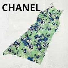 CHANEL 総柄 ココマーク パイル生地Aラインワンピース フリンジ 夏 38