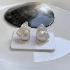 524ひし形バロックパール スタッドピアス14mmサージカルステンレス 