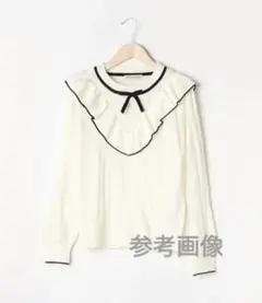 美品メゾピアノジュニア フリルリボンニット150オフ140 ホワイト