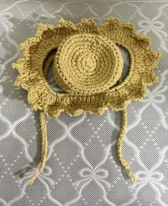 編み物　ハンドメイド　猫用かぶりもの　カンカン帽風
