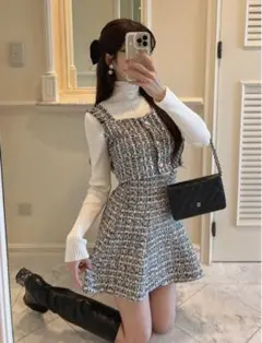 ラメツイードビスチェ×ミニフレアスカートセットアップ[ta173]