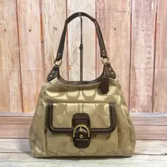 美品　コーチ　COACH　ハンドバッグ　シグネチャー　肩がけ　手提げ　ブラウン