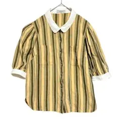 レリアン　コットン100 パフスリーブ ストライプブラウス　9 / Mのサムネイル
