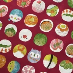 和柄 お寿司 時々 小鳥 ふくろう 濃いピンク 生地 はぎれ ハンドメイド 素材