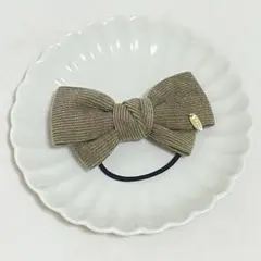 ハンドメイド コーデュロイ リボンヘアゴム カーキ