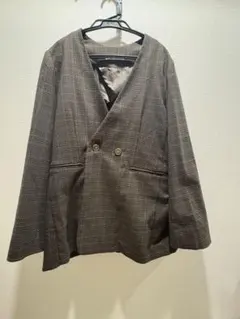 チェック柄 ノーカラージャケット