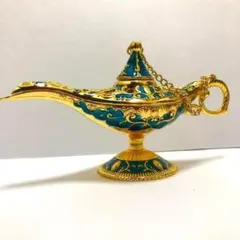 インテリア小物　魔法のランプ　ゴールドブルー　置物　アラジン