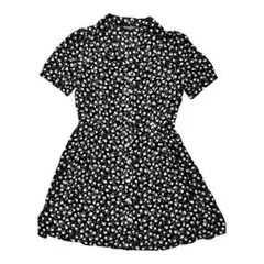 《割引中》花柄 半袖 ミニ ワンピース 春夏 韓国風 ガーリーコーデ 白黒