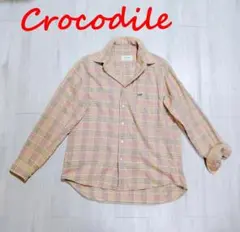 Crocodile ウール混 長袖オープンカラーシャツ L チェック柄 ワニ刺繍のサムネイル