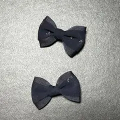 ★未使用 ネイビー リボン型 ヘアクリップ 2個セット