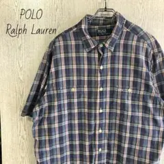 ポロラルフローレン　POLO チェック柄　半袖シャツ　古着　XL Ralph