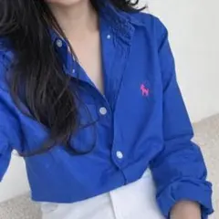 【美品】ポロラルフローレン大人気カラーブルーリネンシャツオーバーサイズポニー