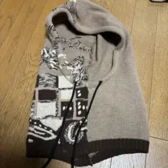古着 立体編み バラクラバ アシンメトリー フード ニットネックウォーマーのサムネイル