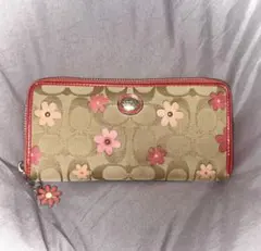 Coach 花柄 長財布 ベージュ ピンク