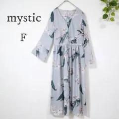 mystic 花柄ワンピース ロング F シフォン フレア 長袖 上品 春夏