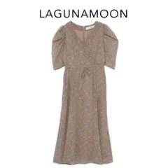 【LAGUNAMOON】ドット花柄カシュクール ロングワンピース ブラウン S