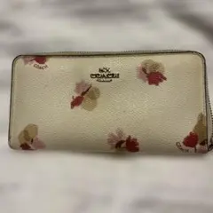 COACH 長財布 花柄 フローラル ラウンドファスナー ベージュ ピンク