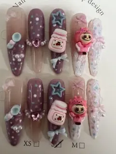 長いネイルチップセット（ピンク・紫系デザイン）Sサイズ