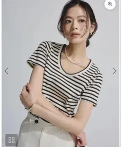 anuans ボーダー クルーネック 半袖 Tシャツ カットソーのサムネイル